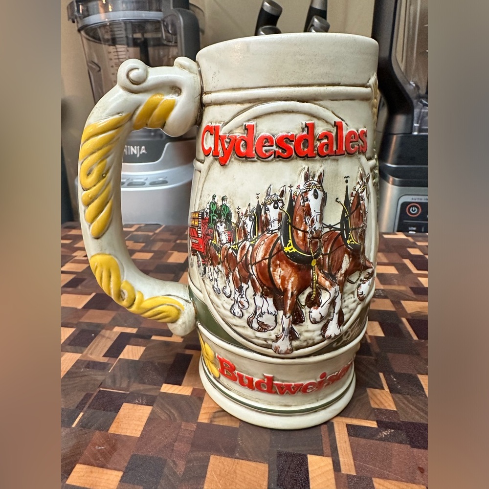 Budweiser Holiday Stein Clydesdales Beer Mug Ceramarte Vtg Collectible 1983